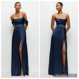 After Six 6898 Satin A-Line Off The Shoulder Or Strapless Gown Midnight Navy‎ 16